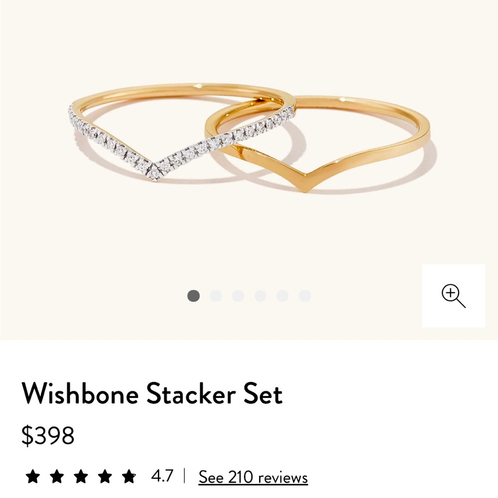 Mejuri Wishbone Stacker Ring Set - 14K Yellow Gold and Pave Diamonds, Size 7